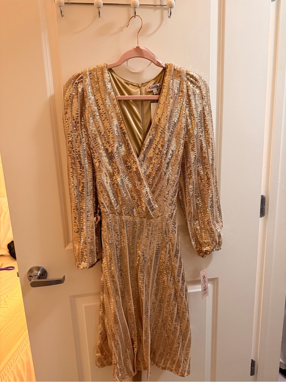 Nanette Lepore Gold Sequin Wrap Dress